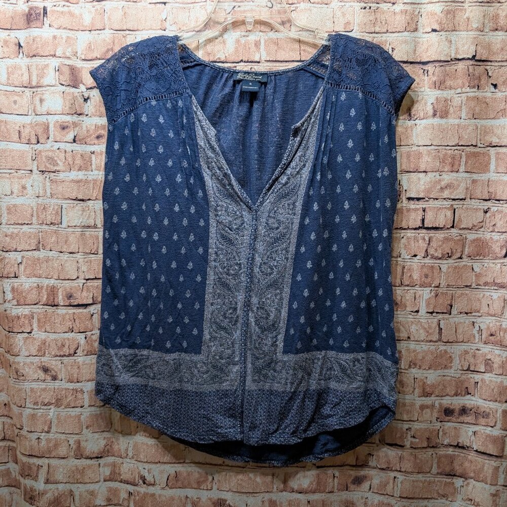 Lucky Brand Blouse Blue Gray Patterned Size Small